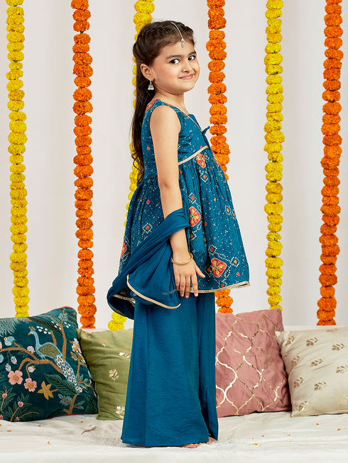Girl's' Turquoise Blue Kurta Palazzo Set